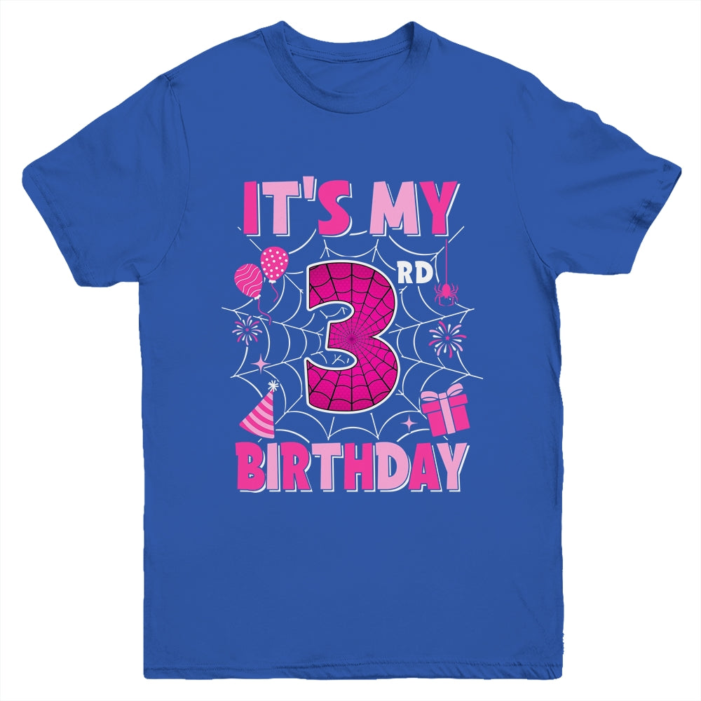 It's My 3rd Birthday Spider Web Theme Party 3 Years Old Girl Youth Shirt | teecentury
