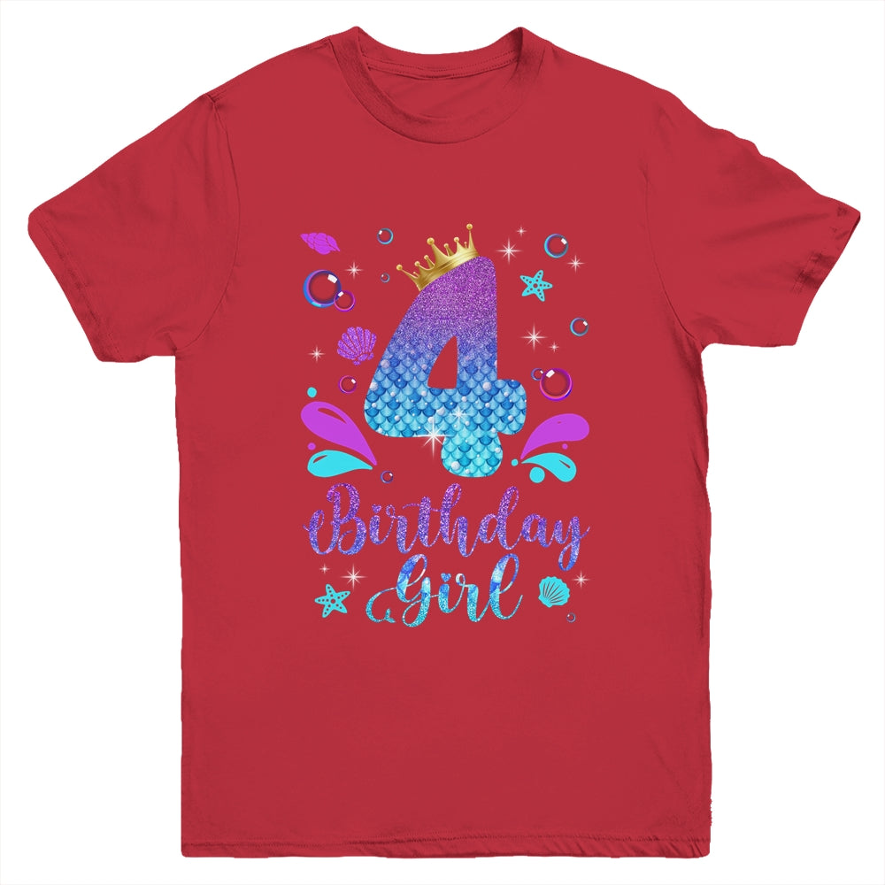 It's My 4th Bday Mermaid Funny Birthday Girls 4 Years Old Youth Shirt | teecentury