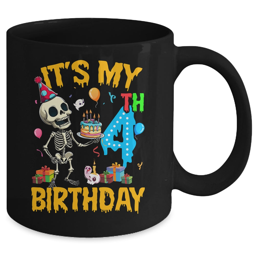 It's My 4th Birthday Party Halloween Skeleton Birthday Kids Mug | teecentury