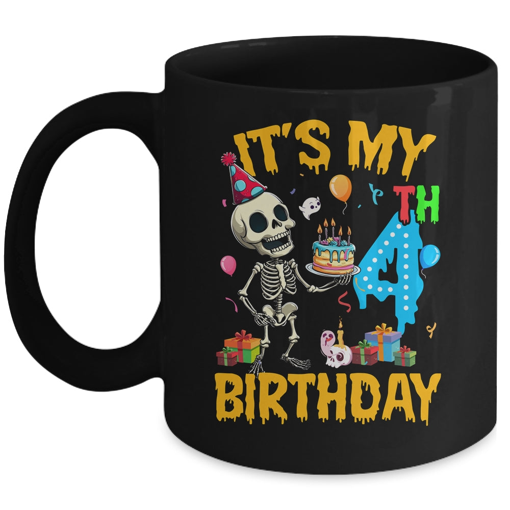 It's My 4th Birthday Party Halloween Skeleton Birthday Kids Mug | teecentury
