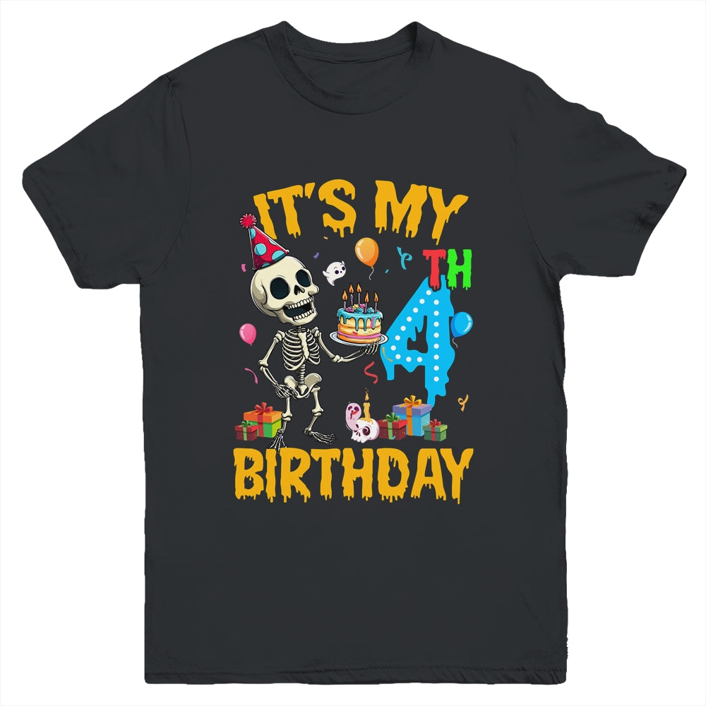 It's My 4th Birthday Party Halloween Skeleton Birthday Kids Youth Shirt | teecentury
