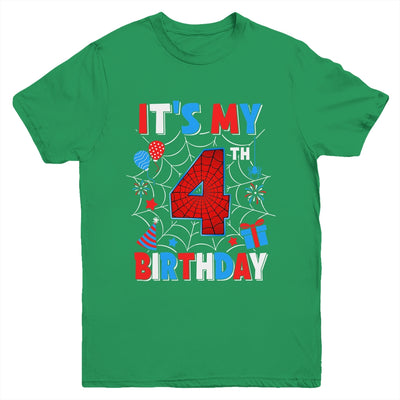 It's My 4th Birthday Spider Web Theme Party 4 Years Old Boys Youth Shirt | teecentury