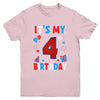 It's My 4th Birthday Spider Web Theme Party 4 Years Old Boys Youth Shirt | teecentury