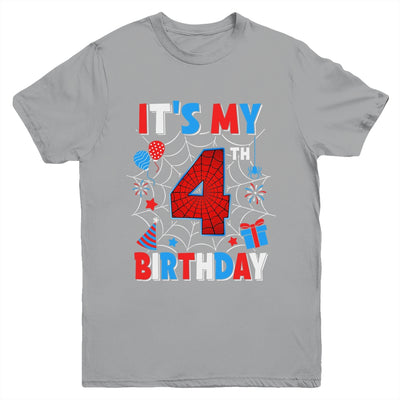 It's My 4th Birthday Spider Web Theme Party 4 Years Old Boys Youth Shirt | teecentury
