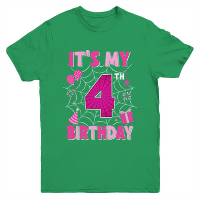 It's My 4th Birthday Spider Web Theme Party 4 Years Old Girl Youth Shirt | teecentury
