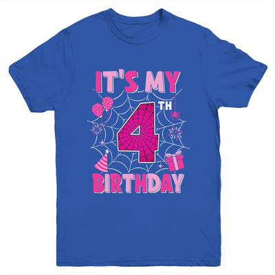 It's My 4th Birthday Spider Web Theme Party 4 Years Old Girl Youth Shirt | teecentury