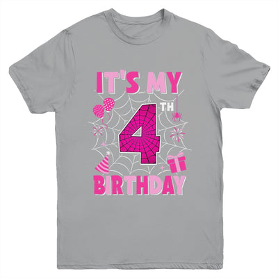 It's My 4th Birthday Spider Web Theme Party 4 Years Old Girl Youth Shirt | teecentury