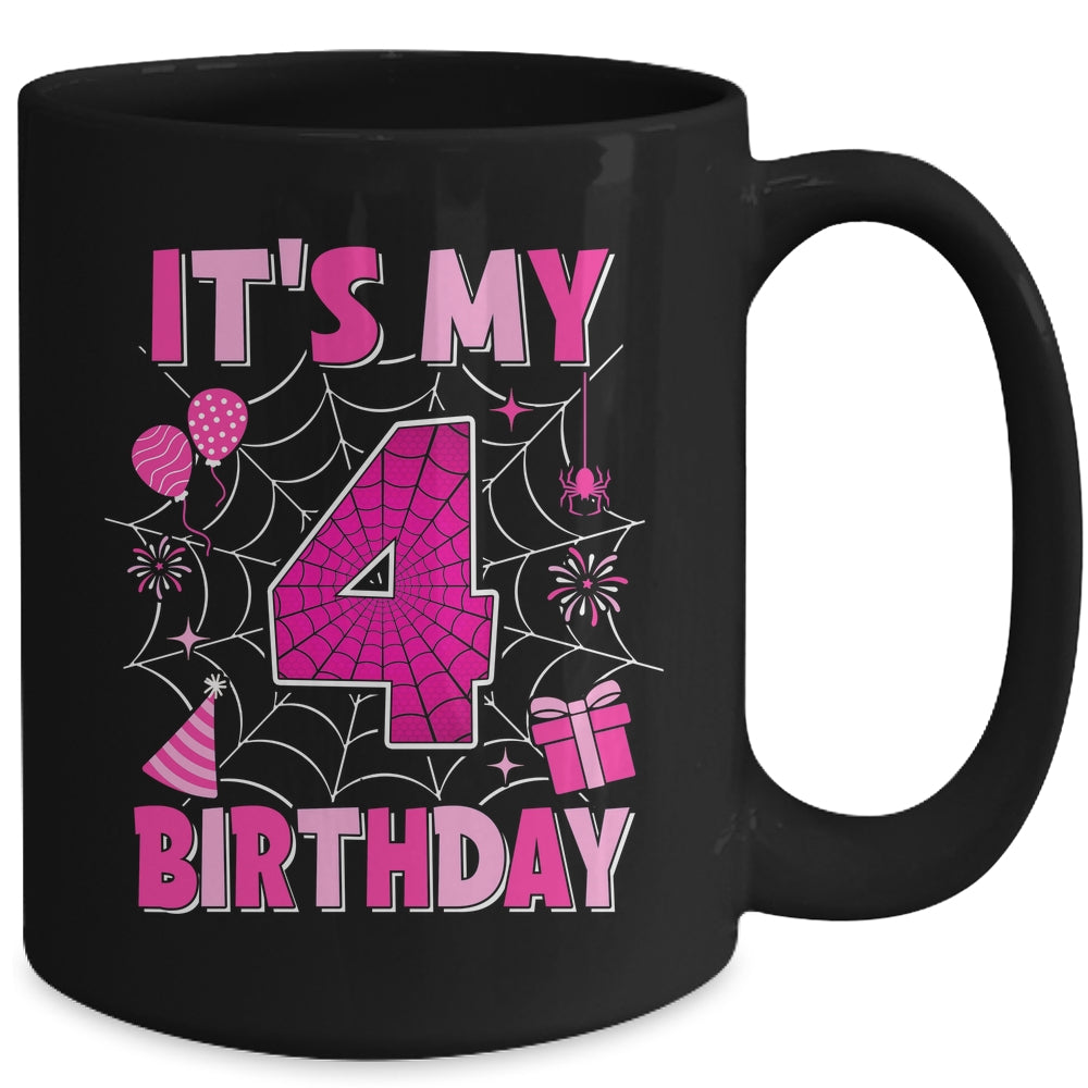 It's My 4th Birthday Spider Web Theme Party 4 Years Old Girls Mug | teecentury