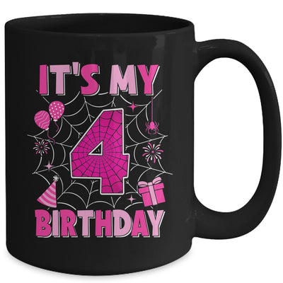 It's My 4th Birthday Spider Web Theme Party 4 Years Old Girls Mug | teecentury