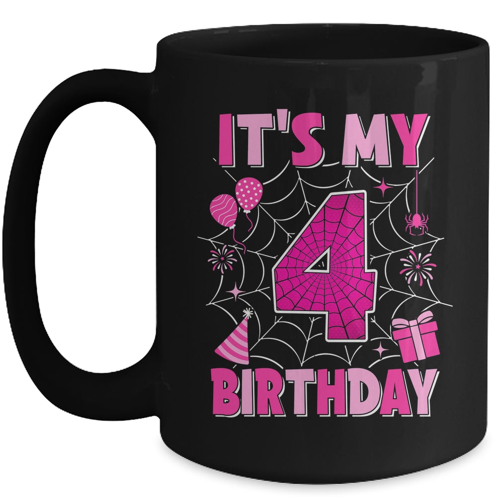 It's My 4th Birthday Spider Web Theme Party 4 Years Old Girls Mug | teecentury
