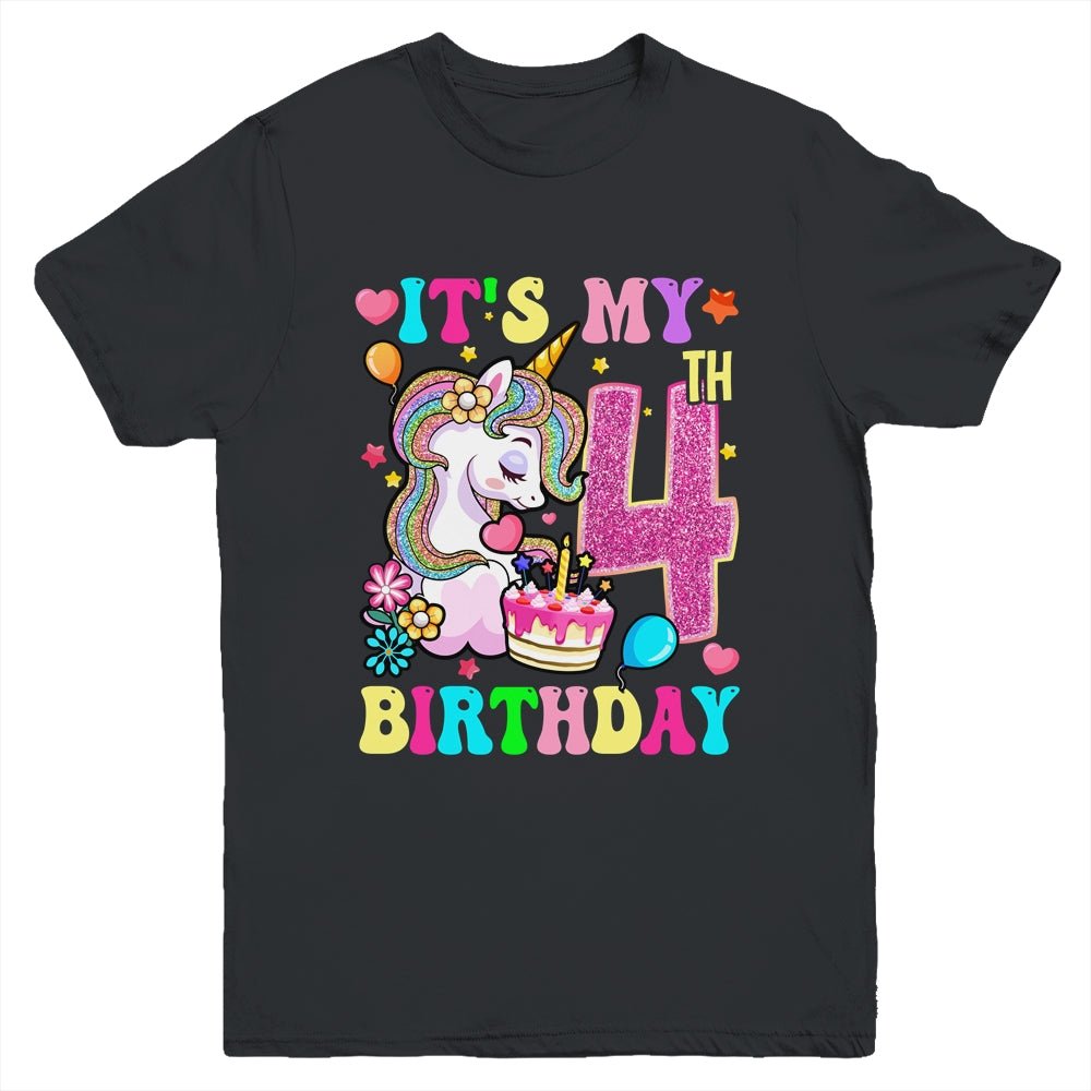 It's My 4th Birthday Unicorn Girls Funny 4 Year Old Youth Shirt | teecentury