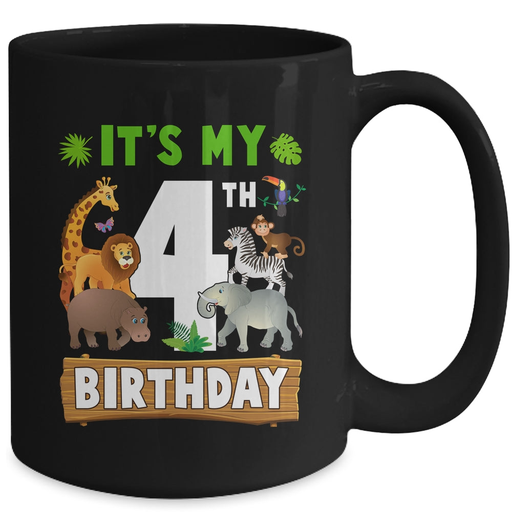 It's My 4th Birthday Zoo Jungle Safari 4 Years Old Birthday Mug | teecentury