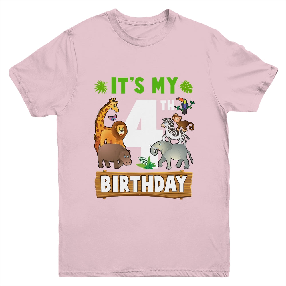 It's My 4th Birthday Zoo Jungle Safari 4 Years Old Birthday Youth Shirt | teecentury