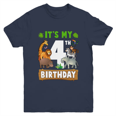 It's My 4th Birthday Zoo Jungle Safari 4 Years Old Birthday Youth Shirt | teecentury