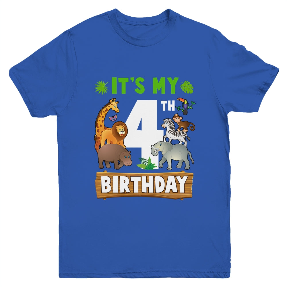It's My 4th Birthday Zoo Jungle Safari 4 Years Old Birthday Youth Shirt | teecentury