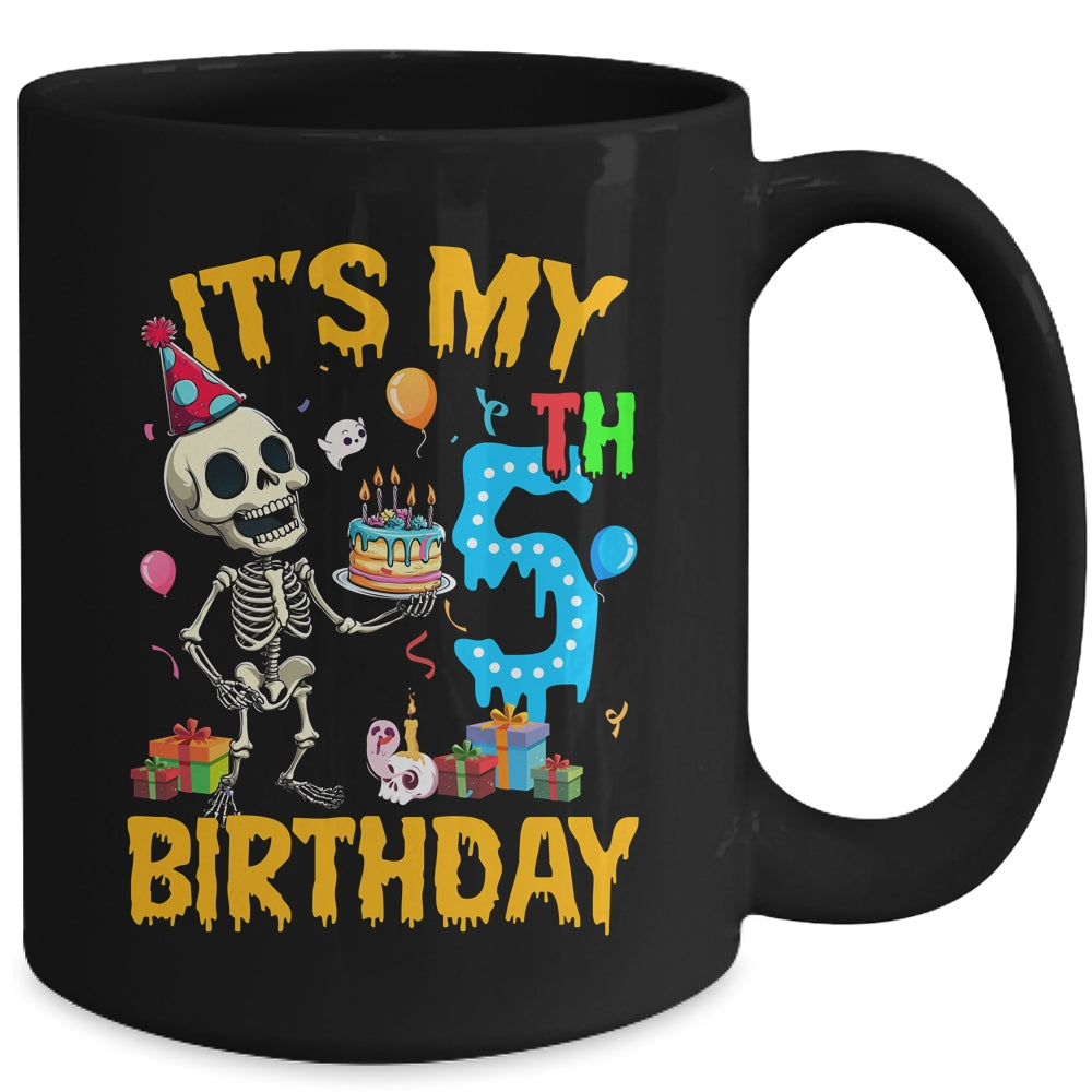 It's My 5th Birthday Party Halloween Skeleton Birthday Kids Mug | teecentury