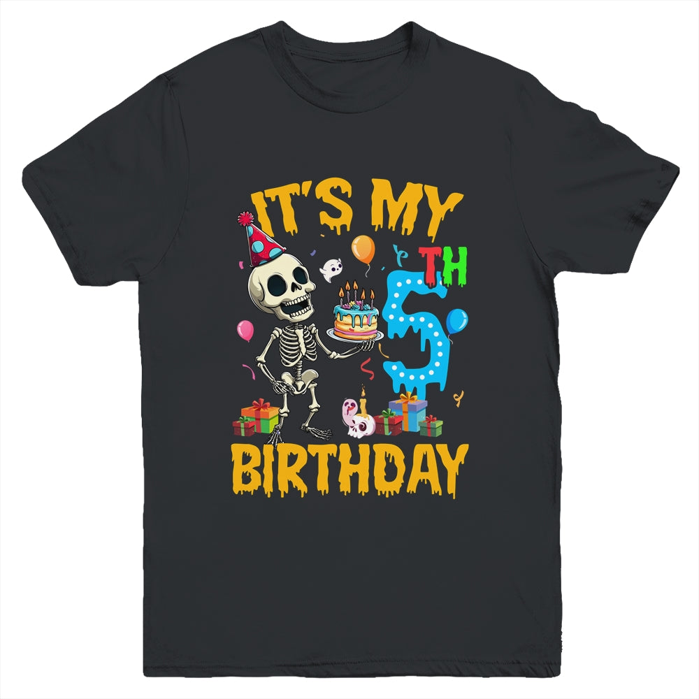 It's My 5th Birthday Party Halloween Skeleton Birthday Kids Youth Shirt | teecentury