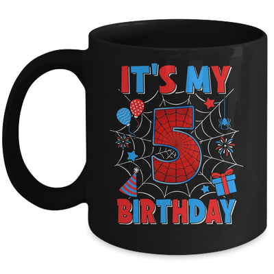 It's My 5th Birthday Spider Web Theme Party 5 Years Old Boys Mug | teecentury