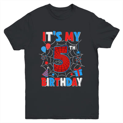 It's My 5th Birthday Spider Web Theme Party 5 Years Old Boys Youth Shirt | teecentury