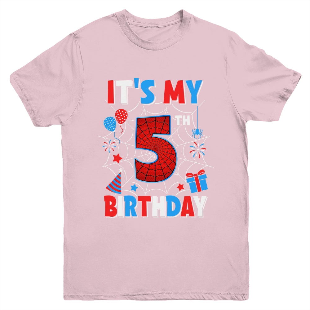 It's My 5th Birthday Spider Web Theme Party 5 Years Old Boys Youth Shirt | teecentury
