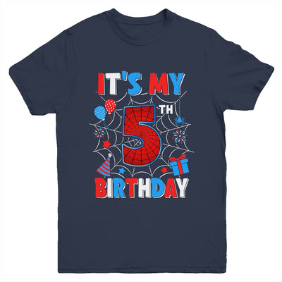 It's My 5th Birthday Spider Web Theme Party 5 Years Old Boys Youth Shirt | teecentury