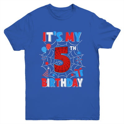 It's My 5th Birthday Spider Web Theme Party 5 Years Old Boys Youth Shirt | teecentury