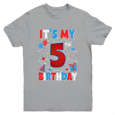 It's My 5th Birthday Spider Web Theme Party 5 Years Old Boys Youth Shirt | teecentury