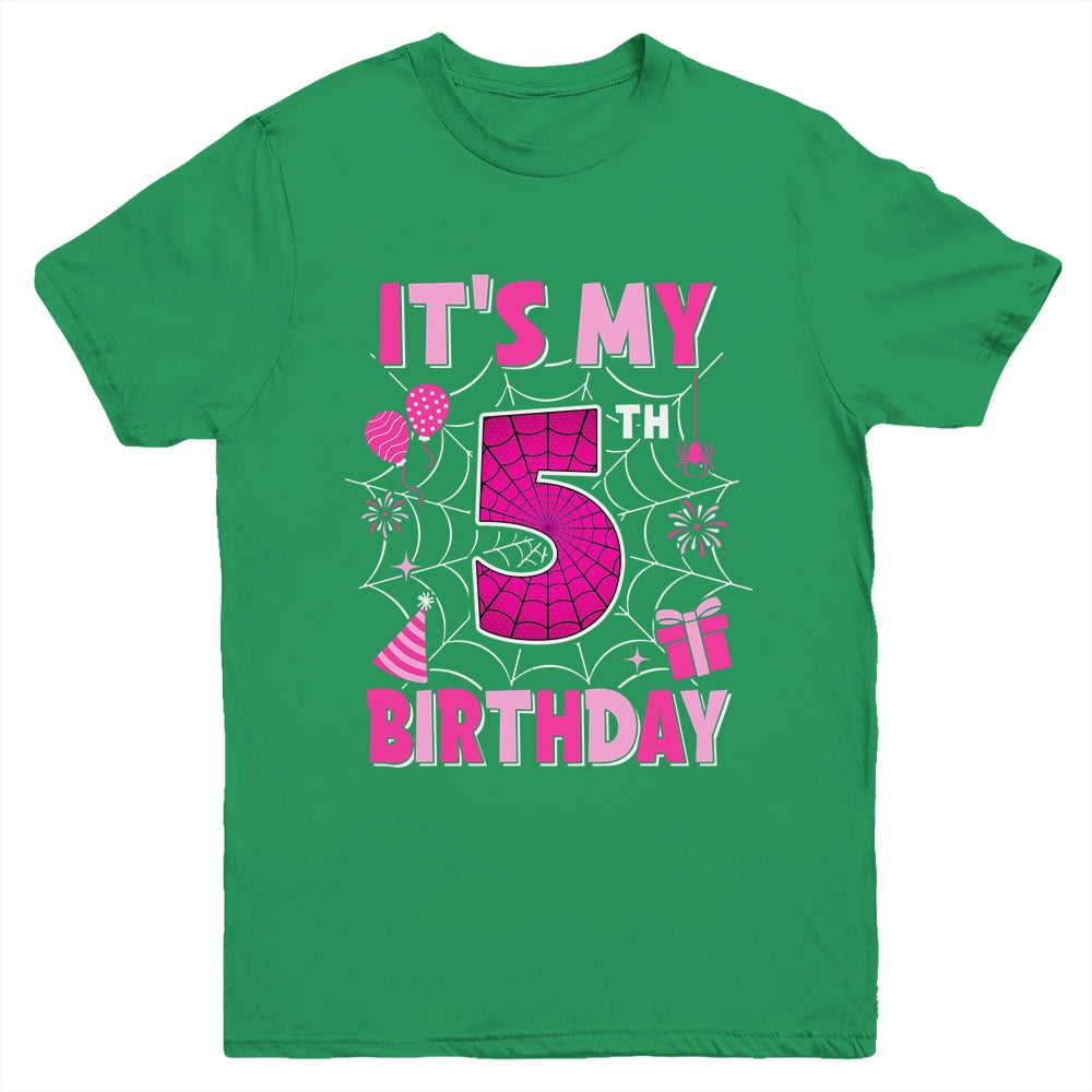 It's My 5th Birthday Spider Web Theme Party 5 Years Old Girl Youth Shirt | teecentury