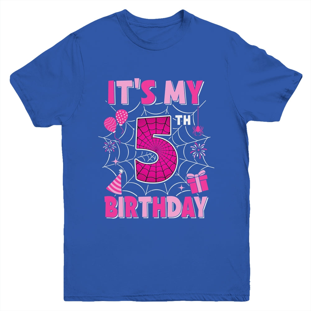 It's My 5th Birthday Spider Web Theme Party 5 Years Old Girl Youth Shirt | teecentury