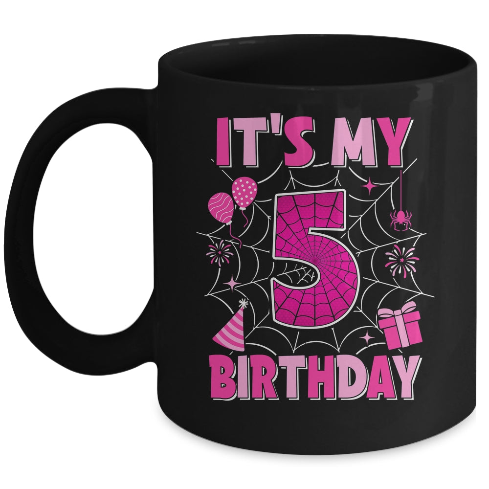 It's My 5th Birthday Spider Web Theme Party 5 Years Old Girls Mug | teecentury
