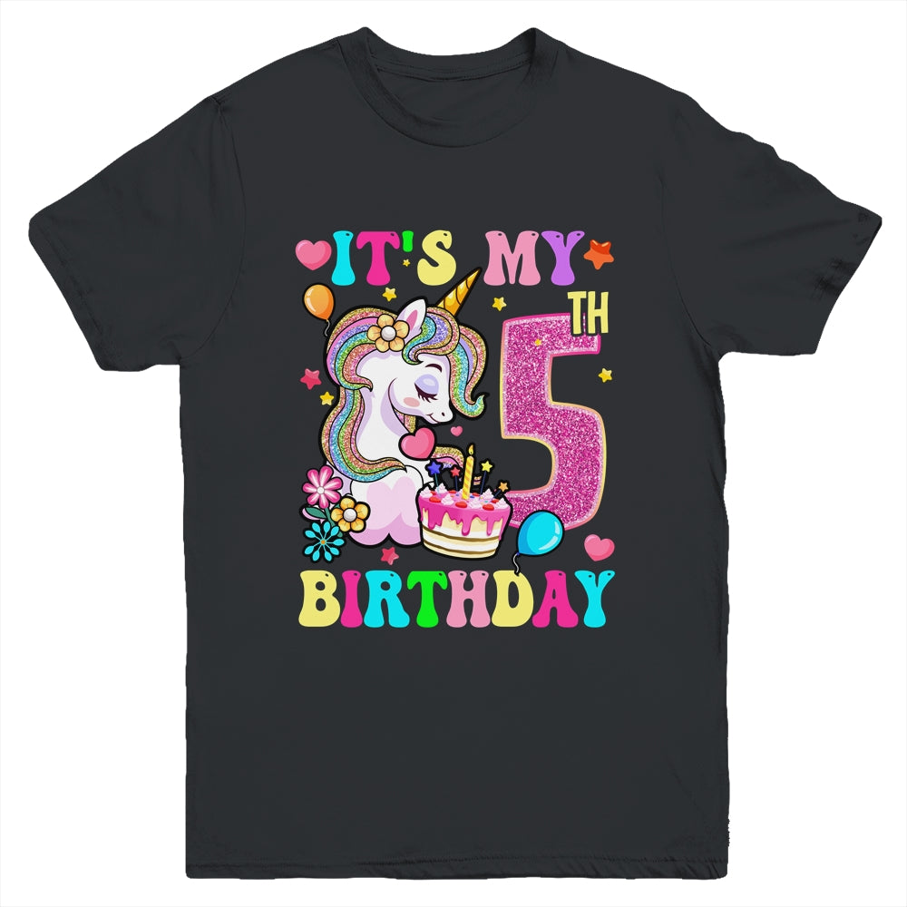 It's My 5th Birthday Unicorn Girls Funny 5 Year Old Youth Shirt | teecentury