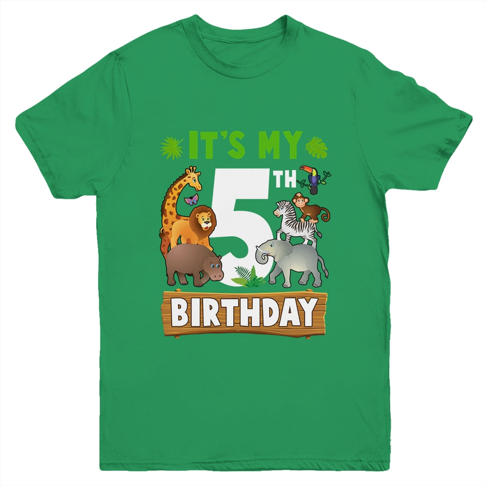 It's My 5th Birthday Zoo Jungle Safari 5 Years Old Birthday Youth Shirt | teecentury