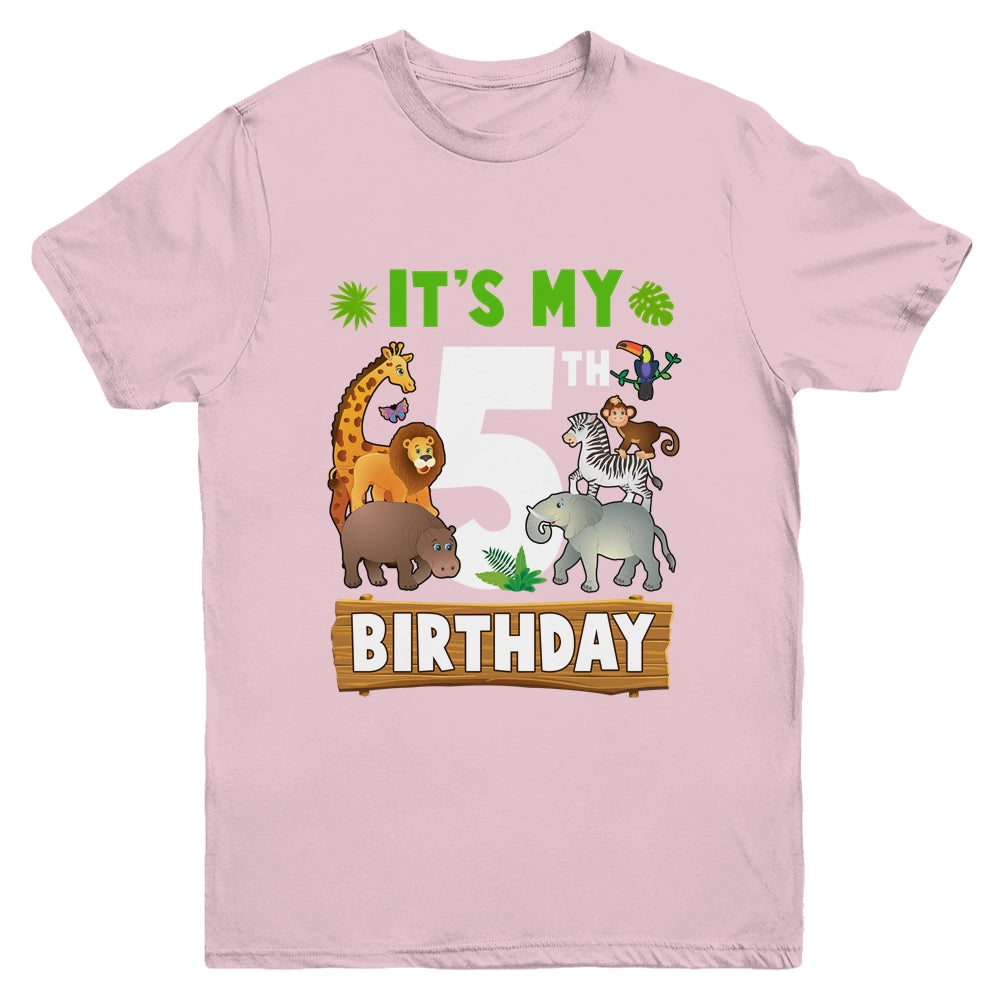 It's My 5th Birthday Zoo Jungle Safari 5 Years Old Birthday Youth Shirt | teecentury