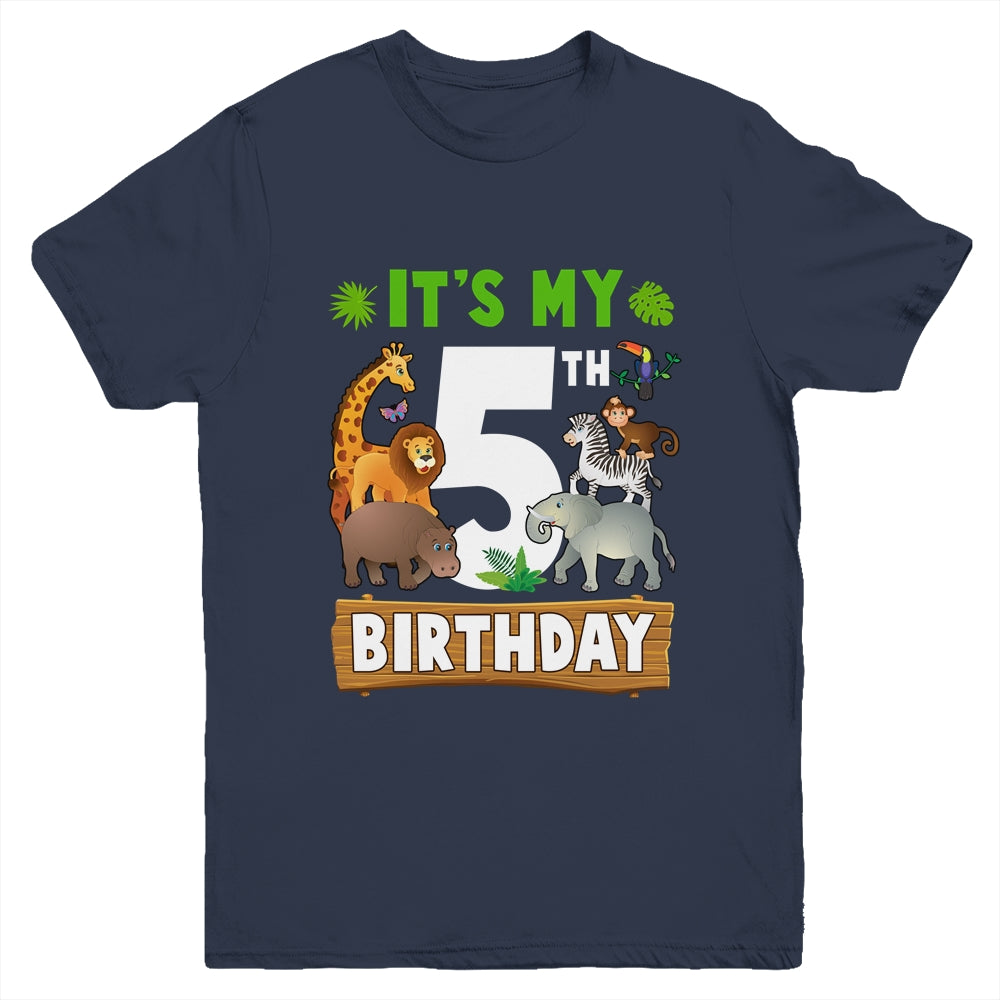 It's My 5th Birthday Zoo Jungle Safari 5 Years Old Birthday Youth Shirt | teecentury