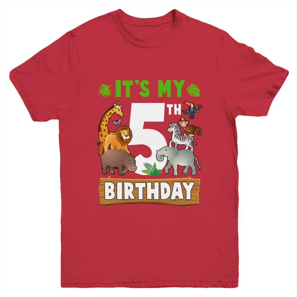 It's My 5th Birthday Zoo Jungle Safari 5 Years Old Birthday Youth Shirt | teecentury