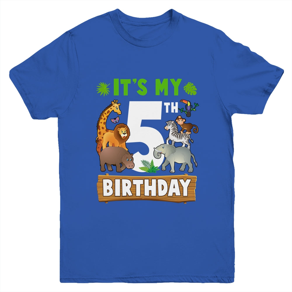 It's My 5th Birthday Zoo Jungle Safari 5 Years Old Birthday Youth Shirt | teecentury