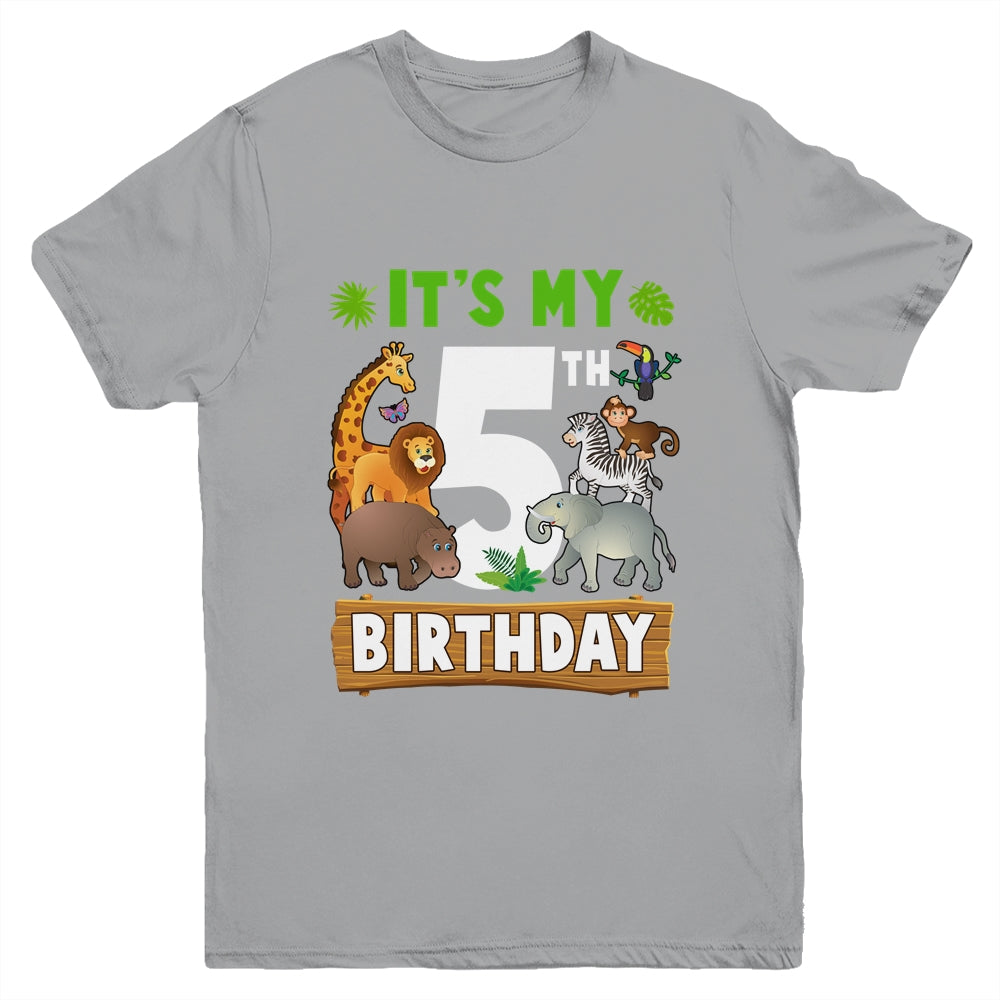It's My 5th Birthday Zoo Jungle Safari 5 Years Old Birthday Youth Shirt | teecentury