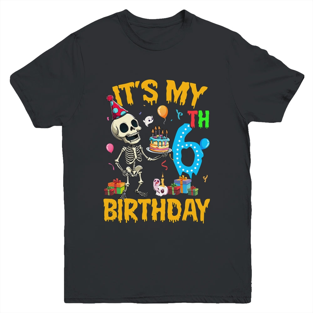 It's My 6th Birthday Party Halloween Skeleton Birthday Kids Youth Shirt | teecentury