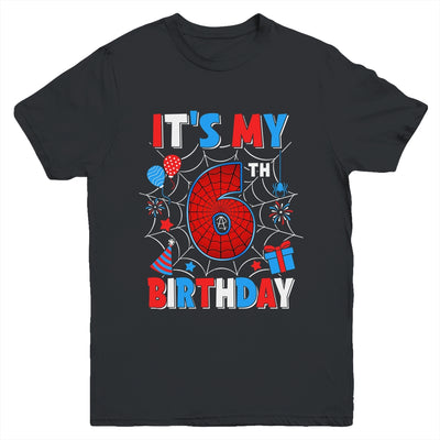 It's My 6th Birthday Spider Web Theme Party 6 Years Old Boys Youth Shirt | teecentury