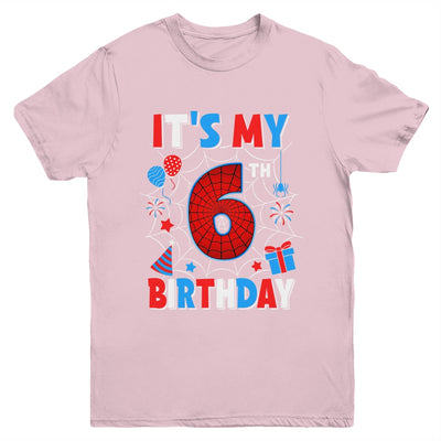 It's My 6th Birthday Spider Web Theme Party 6 Years Old Boys Youth Shirt | teecentury