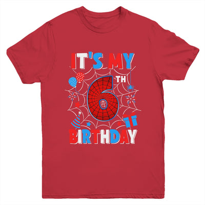 It's My 6th Birthday Spider Web Theme Party 6 Years Old Boys Youth Shirt | teecentury