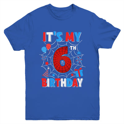 It's My 6th Birthday Spider Web Theme Party 6 Years Old Boys Youth Shirt | teecentury