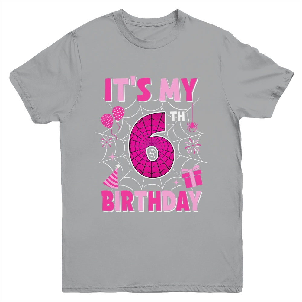 It's My 6th Birthday Spider Web Theme Party 6 Years Old Girl Youth Shirt | teecentury
