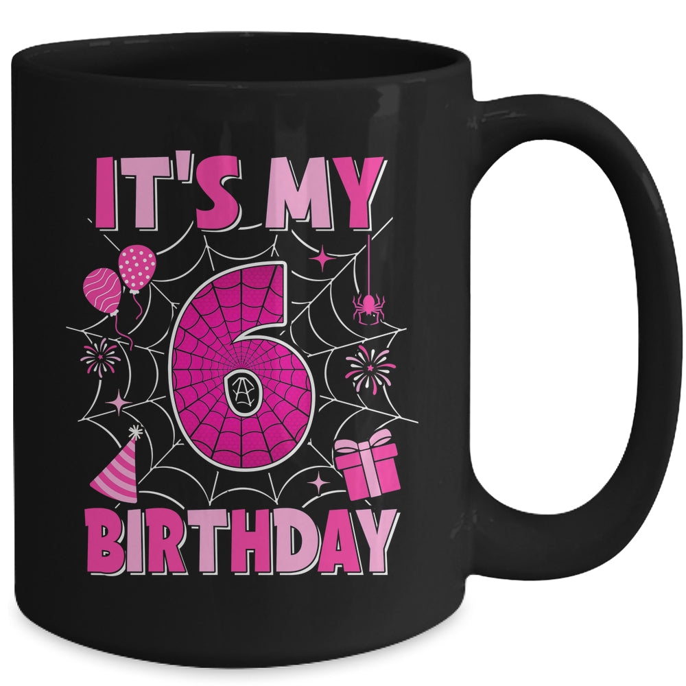 It's My 6th Birthday Spider Web Theme Party 6 Years Old Girls Mug | teecentury