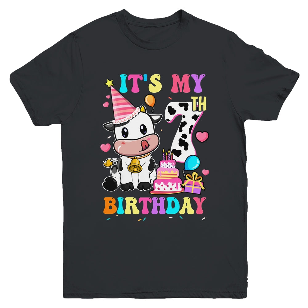 It's My 7th Birthday Dairy Cow Girls Funny 7 Year Old Youth Shirt | teecentury