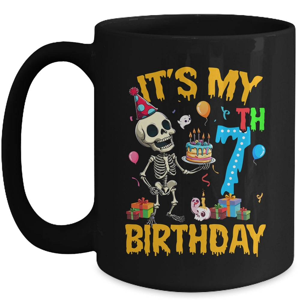 It's My 7th Birthday Party Halloween Skeleton Birthday Kids Mug | teecentury
