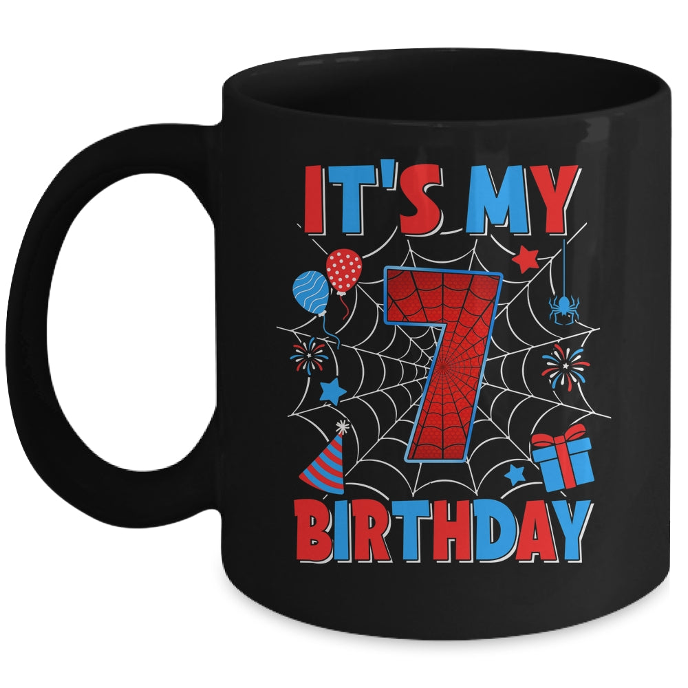 It's My 7th Birthday Spider Web Theme Party 7 Years Old Boys Mug | teecentury