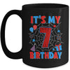 It's My 7th Birthday Spider Web Theme Party 7 Years Old Boys Mug | teecentury
