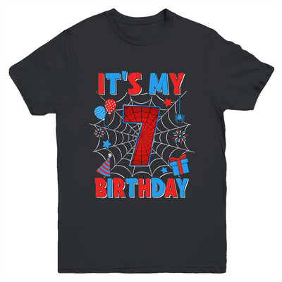 It's My 7th Birthday Spider Web Theme Party 7 Years Old Boys Youth Shirt | teecentury