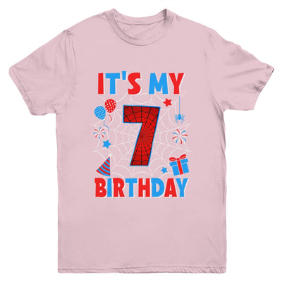It's My 7th Birthday Spider Web Theme Party 7 Years Old Boys Youth Shirt | teecentury